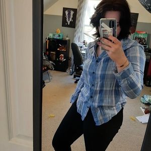 light blue plaid button down shirt